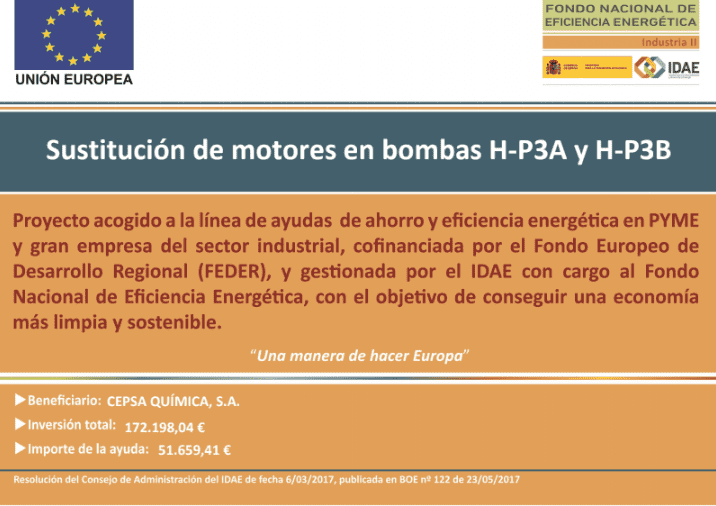 Sustitución de motores en bombas H-P3A y H-P3B